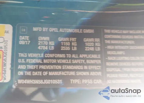 2018 Buick Cascada Premium z USA, uszkodzony, nr VIN W04WH3N58JG010531